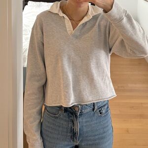Brandy Melville Gray Long Sleeve Crop Top
